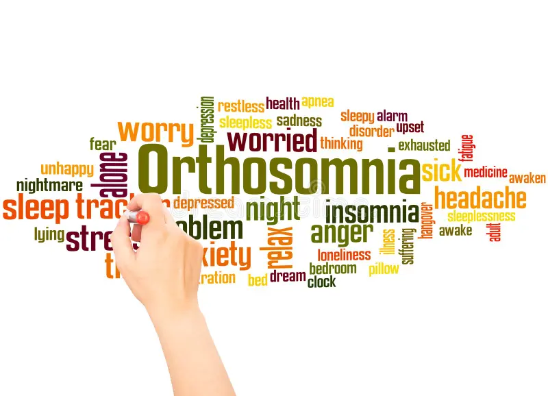 Orthosomnia illustration showing anxiety caused by sleep tracking and performance pressure